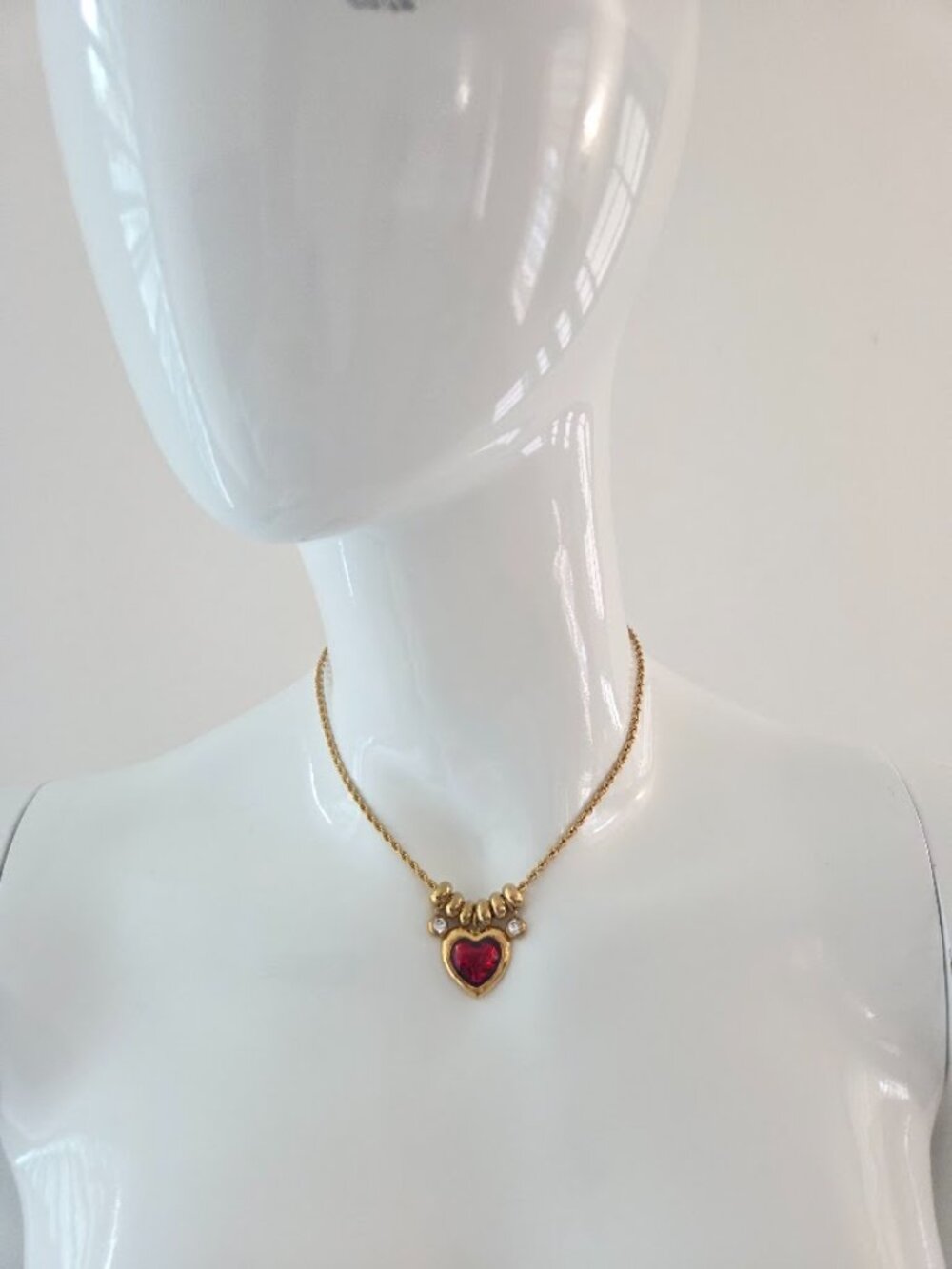 Vintage Gold Red Heart Pendant Necklace Coquette Aesthetic - Picture 7 of 13